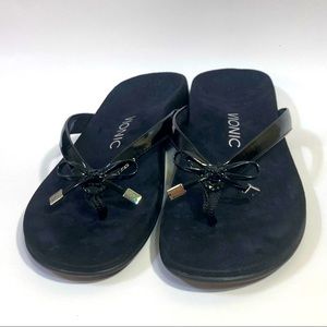 Vionic Bella Toe Post Orthotic Sandal Bow EVA Midsole Black Size 7